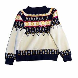 70s JCPenney Fair Isle Nordic Winter Sweater Size S Blue White Acrylic